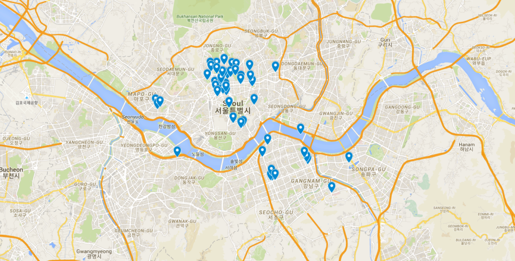 Budget Tips from first timers in Seoul Korea Seoul Map with pushpins